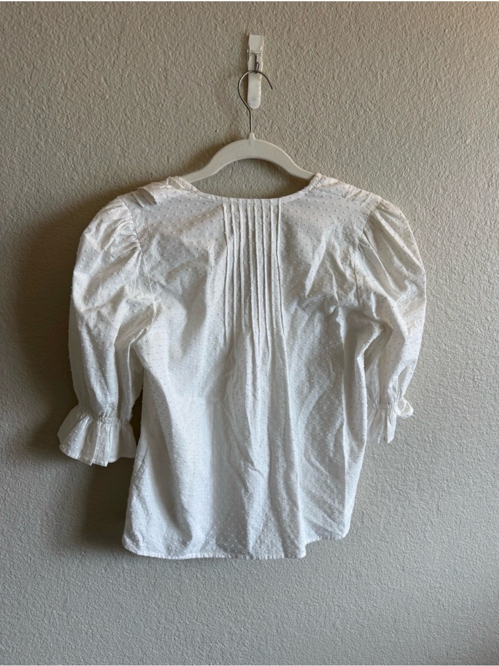 PANEROS White Ruffle Swiss Dot Blouse 100% Cotton Luxury Coastal Spring XS - Picture 4 of 7
